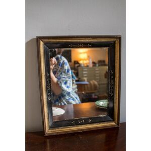 Antique Victorian Aesthetic Movement Mirror Ebonized Gilt Frame New Glass